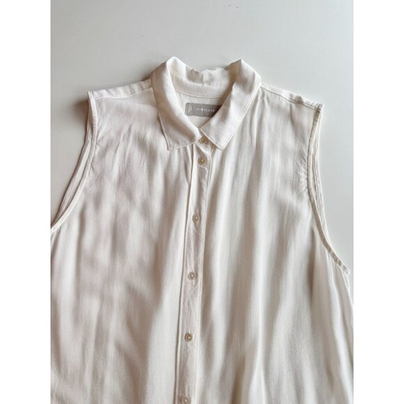 EVERLANE Ivory Silk Crepe De Chine Sleeveless Classic Button Up Blouse, Size 12 - Picture 7 of 13